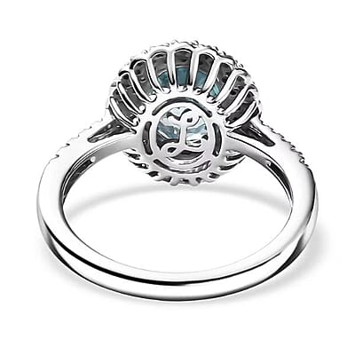 Luxoro AAA Cambodian Blue Zircon, Natural Yellow and White Diamond I2 3.65 ctw Sunlit Ocean Ring in 10K White Gold (Size 5.0)