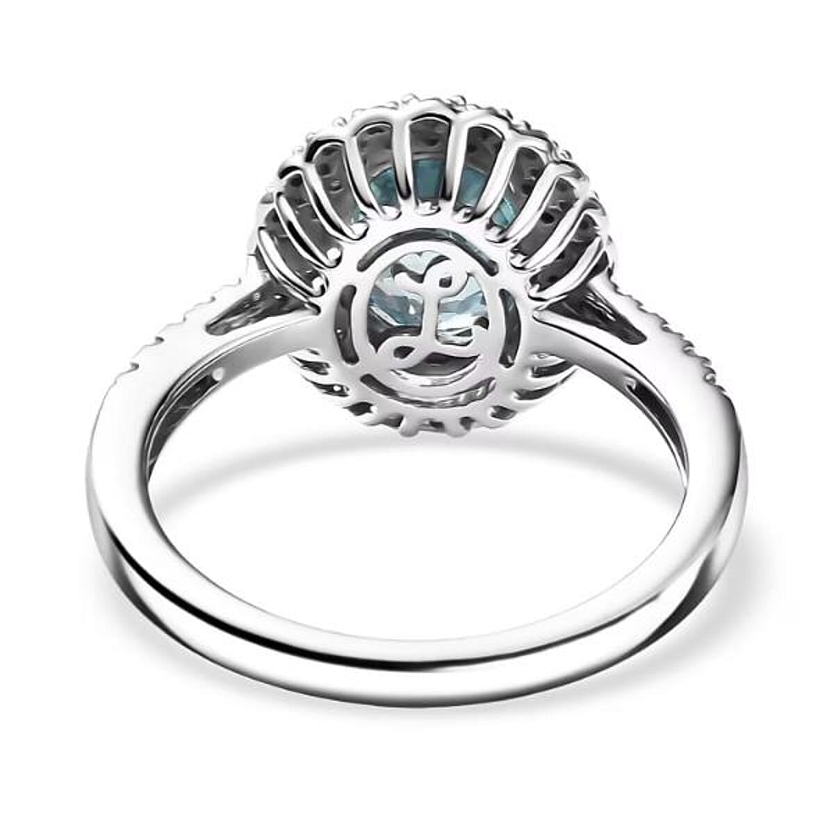 Luxoro AAA Cambodian Blue Zircon, Natural Yellow and White Diamond I2 3.65 ctw Sunlit Ocean Ring in 10K White Gold (Size 7.5) image number 6