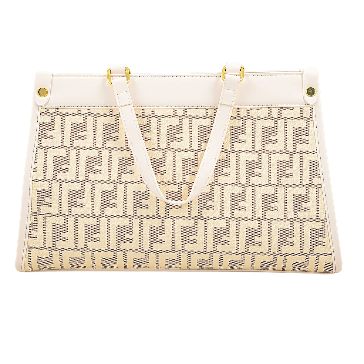 La Marey Brown with F Letter Print Faux Leather and Polyester Tote Bag with Small Pouch image number 1