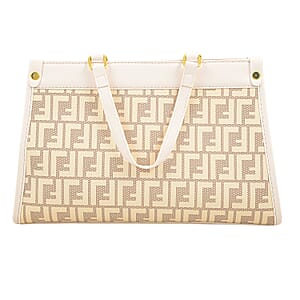 La Marey Brown with F Letter Print Faux Leather and Polyester Tote Bag with Small Pouch