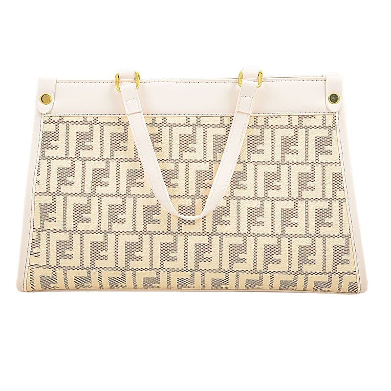 La Marey Brown with F Letter Print Faux Leather and Polyester Tote Bag with Small Pouch