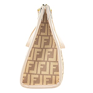 La Marey Brown with F Letter Print Faux Leather and Polyester Tote Bag with Small Pouch