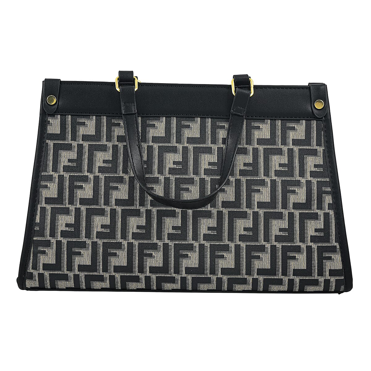 La Marey Black with F Letter Print Faux Leather and Polyester Tote Bag with Small Pouch image number 1