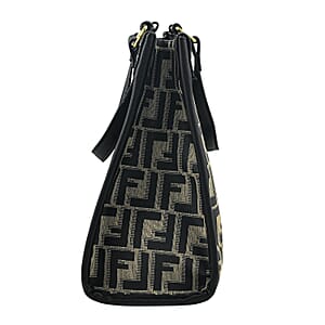 La Marey Black with F Letter Print Faux Leather and Polyester Tote Bag with Small Pouch