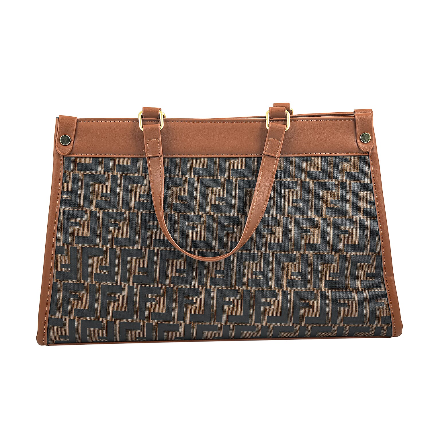 La Marey Gray with F Letter Print Faux Leather and Polyester Tote Bag with Small Pouch