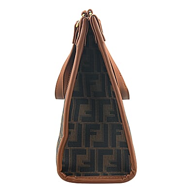 La Marey Gray with F Letter Print Faux Leather and Polyester Tote Bag with Small Pouch