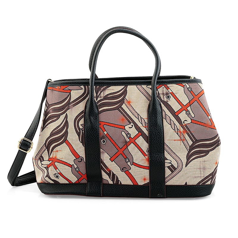 La Marey Black with Gray Pattern Faux Leather Crossbody Bag