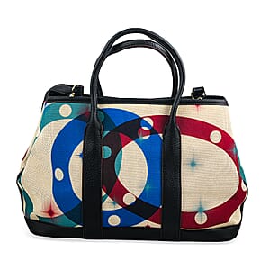 La Marey Black with Blue and Red Pattern Faux Leather Crossbody Bag