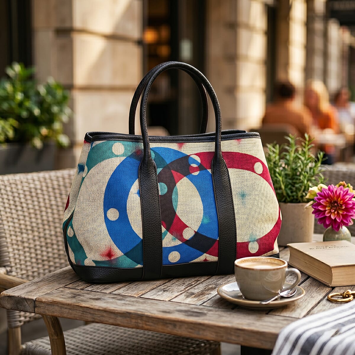 La Marey Black with Blue and Red Pattern Faux Leather Crossbody Bag image number 1