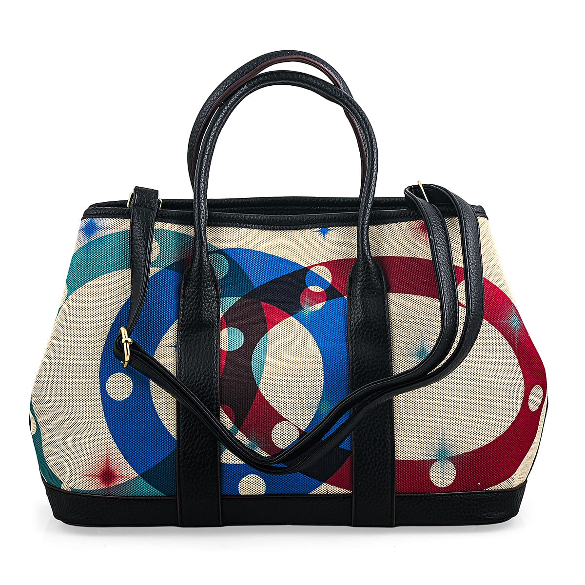 La Marey Black with Blue and Red Pattern Faux Leather Crossbody Bag image number 2