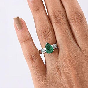 Luxoro AAA Premium Emerald, Paraiba Tourmaline and Diamond I2 2.40 ctw Ring in 10K White Gold (Size 8.5)