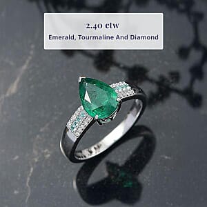 Luxoro AAA Premium Emerald, Paraiba Tourmaline and Diamond I2 2.40 ctw Ring in 10K White Gold (Size 10.0)