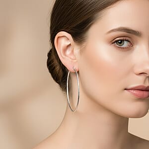 Groove Textured Hoop Earrings in Sterling Silver 6 Grams