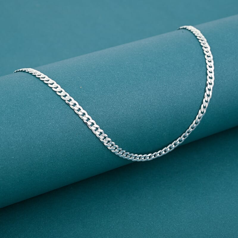 Flat Curb Chain Necklace in Sterling Silver 6 Grams 18 Inches