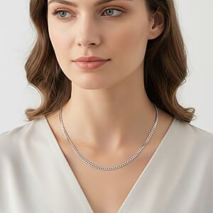 Flat Curb Chain Necklace in Sterling Silver 6 Grams 18 Inches