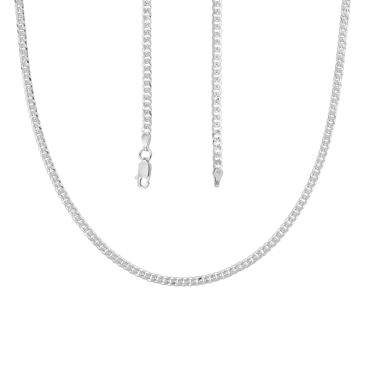 Flat Curb Chain Necklace in Sterling Silver 6 Grams 18 Inches image number 4