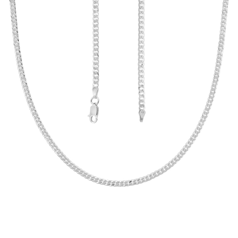 Flat Curb Chain Necklace in Sterling Silver 6 Grams 18 Inches
