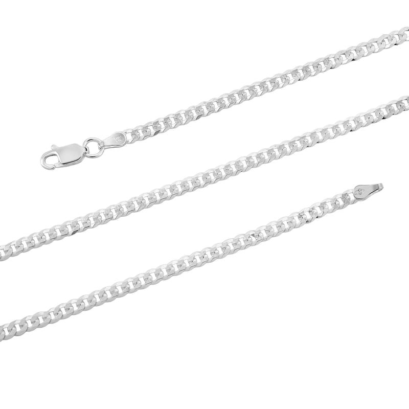 Flat Curb Chain Necklace in Sterling Silver 6 Grams 18 Inches