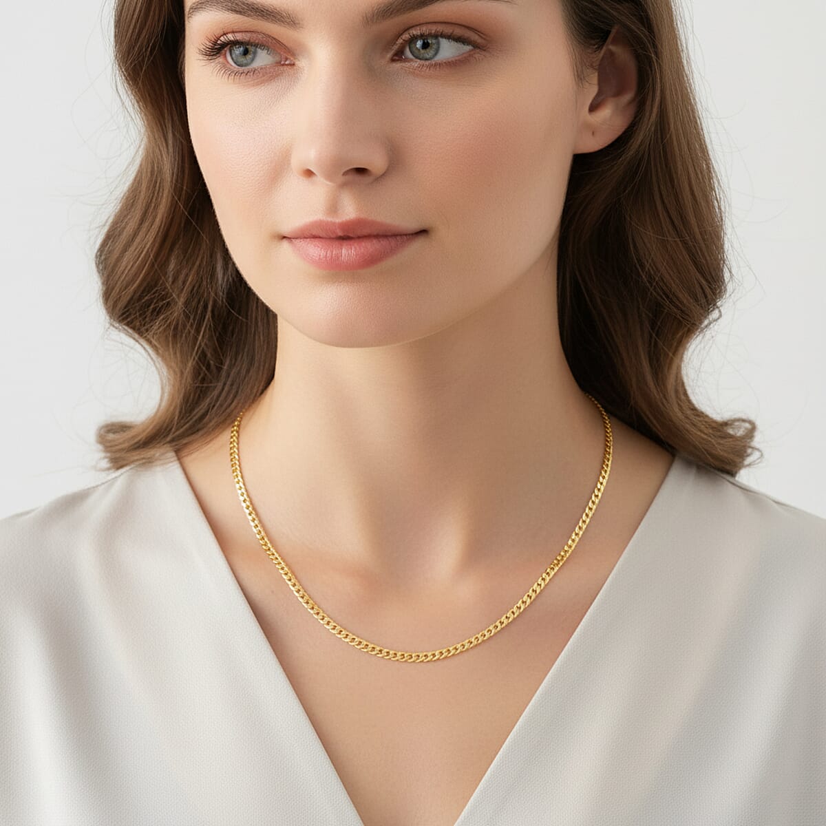 Flat Curb Chain Necklace in 14K Yellow Gold Over Sterling Silver 6 Grams 18 Inches image number 2