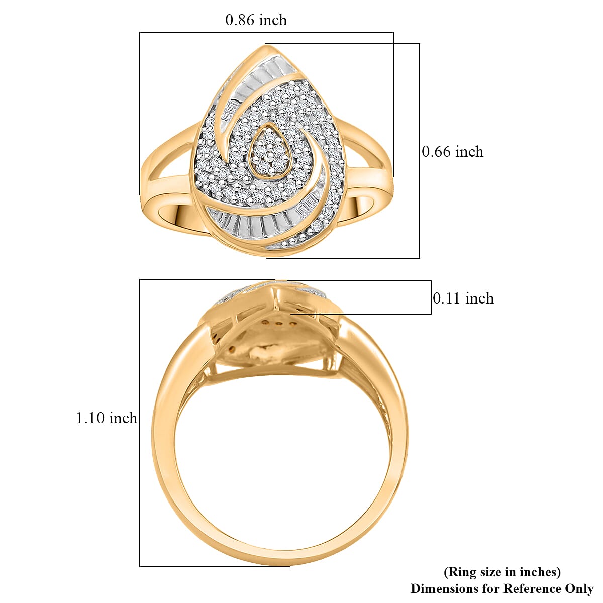 Diamond I2-I3 0.25 ctw Ring in 14K Yellow Gold Over Sterling Silver (Size 8.0) image number 4