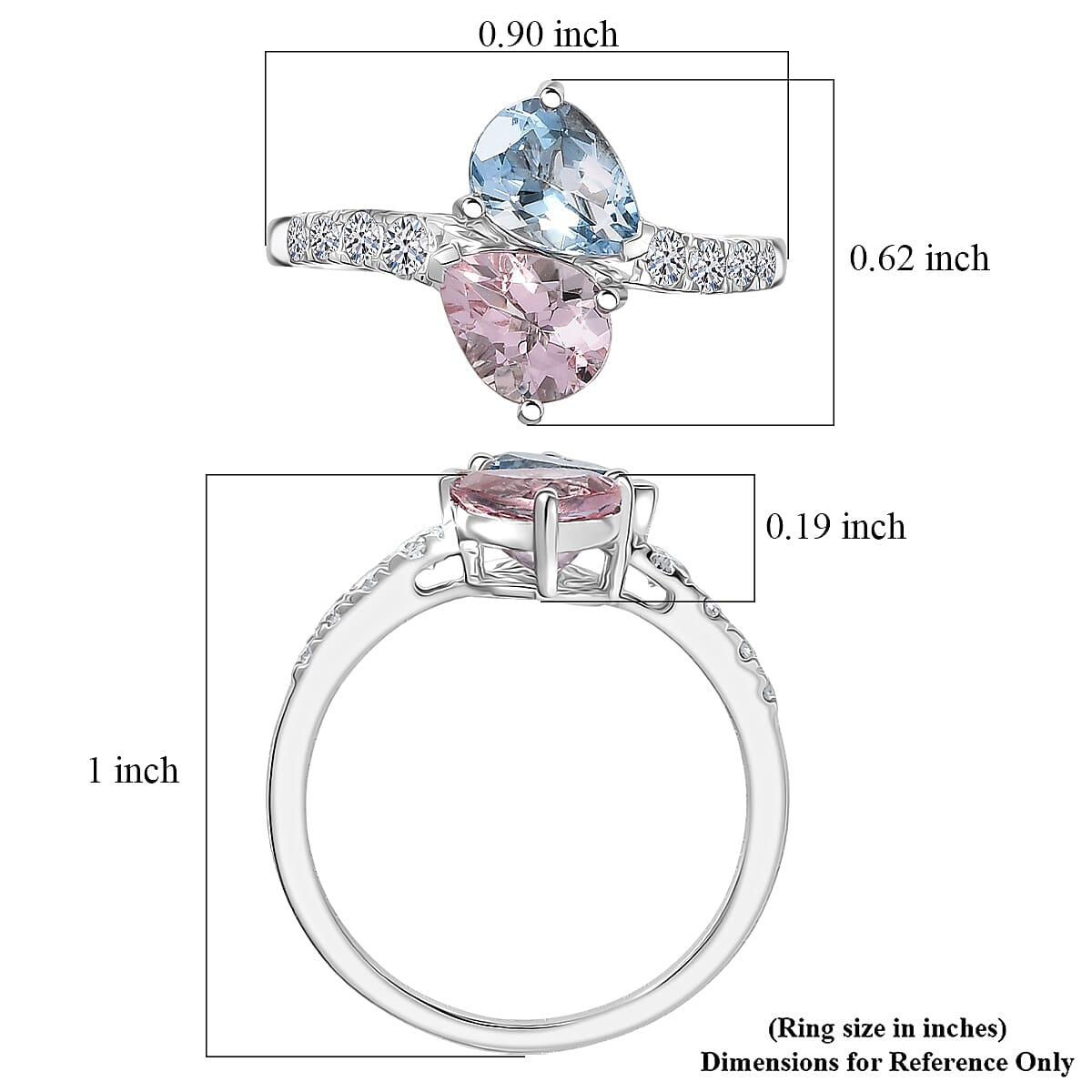 Certified and Appraised AAA Mangoro Aquamarine, Palmeiras Pink Morganite, Diamond Bypass Ring in 10K White Gold 2.25 ctw (Size 10.0)