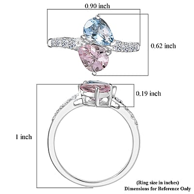 Certified and Appraised AAA Mangoro Aquamarine, Palmeiras Pink Morganite, Diamond Bypass Ring in 10K White Gold 2.25 ctw (Size 10.0)