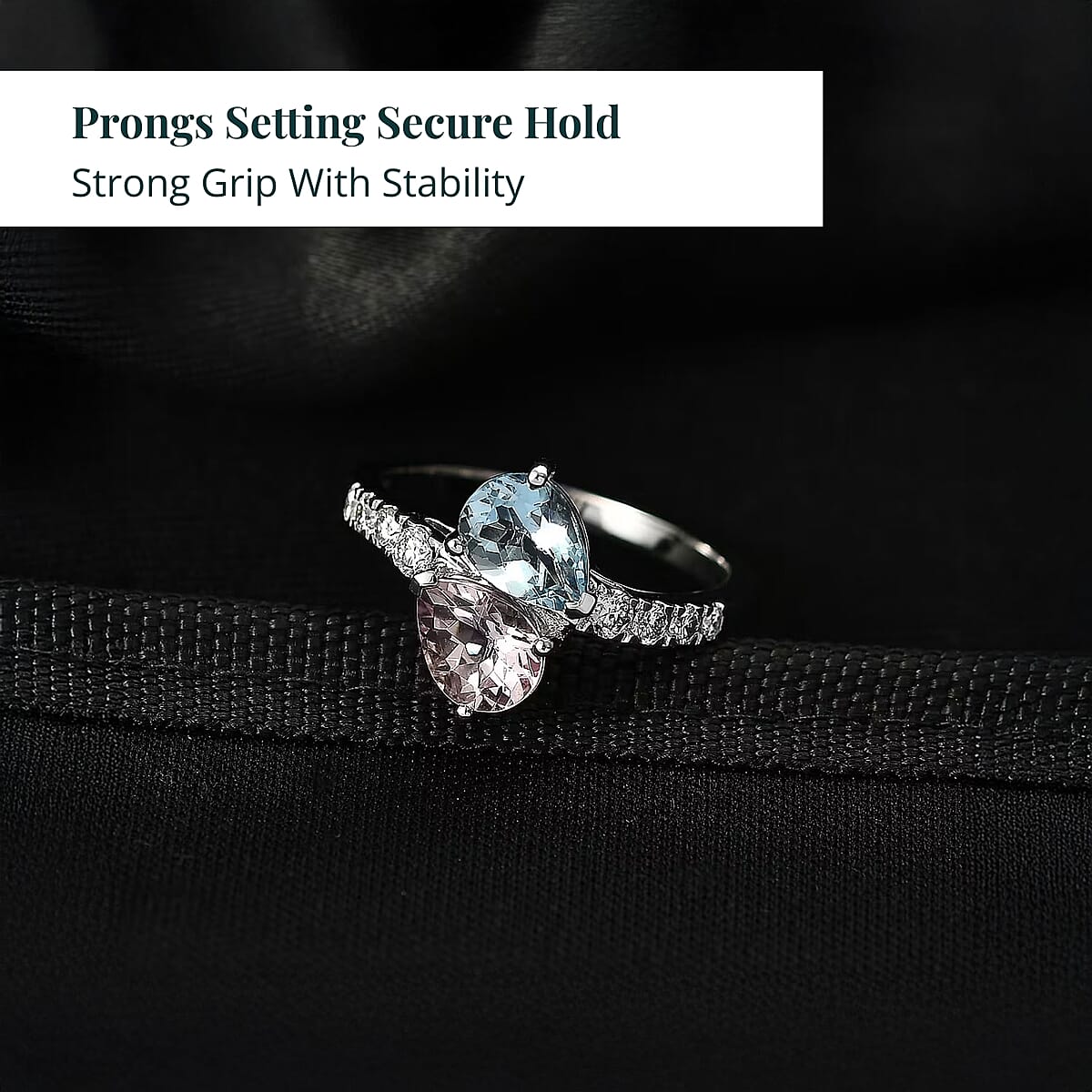 Certified AAA Mangoro Aquamarine, Palmeiras Pink Morganite, Diamond Bypass Ring in 10K White Gold 2.25 ctw (Size 5.0) image number 3