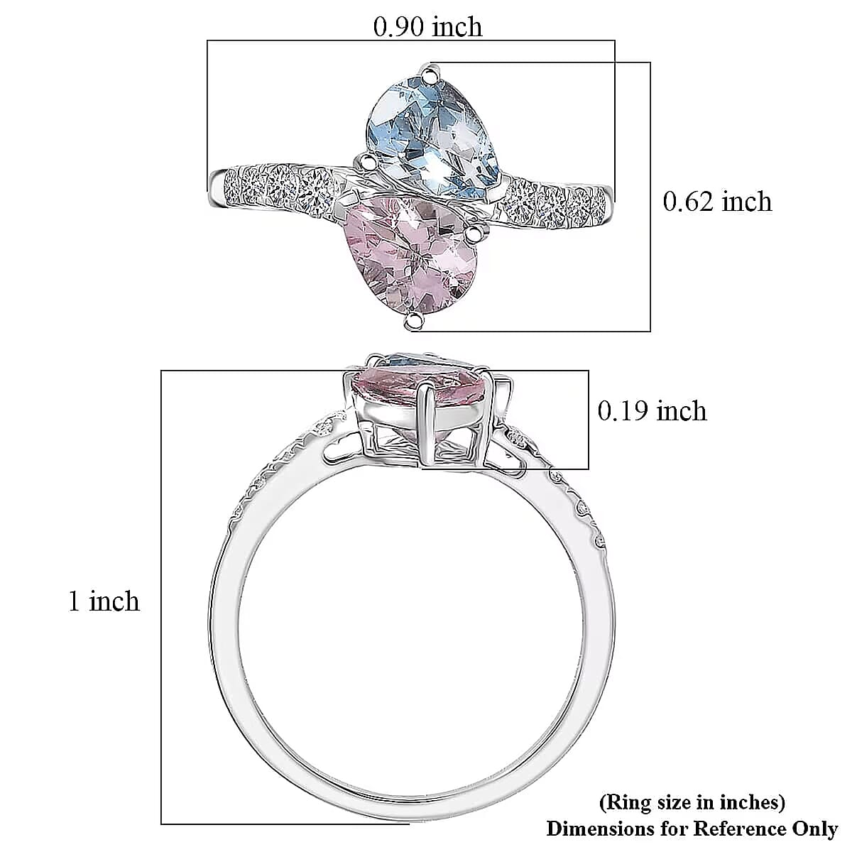Certified AAA Mangoro Aquamarine, Palmeiras Pink Morganite, Diamond Bypass Ring in 10K White Gold 2.25 ctw (Size 5.0) image number 5