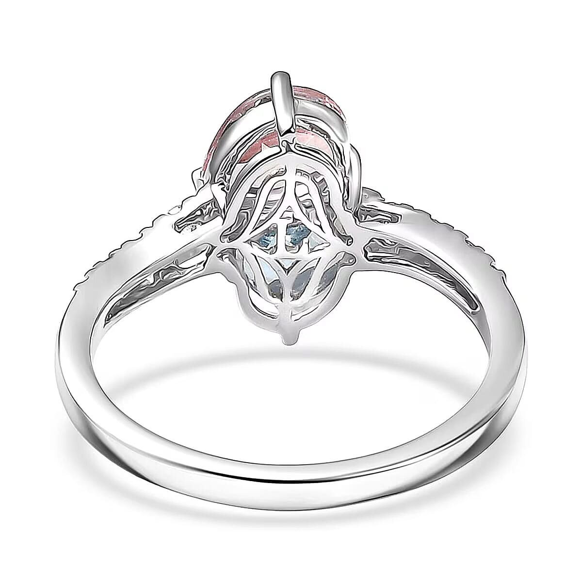 Certified AAA Mangoro Aquamarine, Palmeiras Pink Morganite, Diamond Bypass Ring in 10K White Gold 2.25 ctw (Size 5.0) image number 6