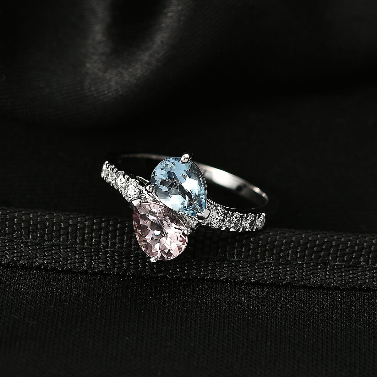 Doorbuster Certified & Appraised Mangoro Aquamarine and Pink Morganite, Luxuriant Diamond G-H SI 2.25 ctw Bypass Ring in 10K White Gold (Size 6.0) image number 1