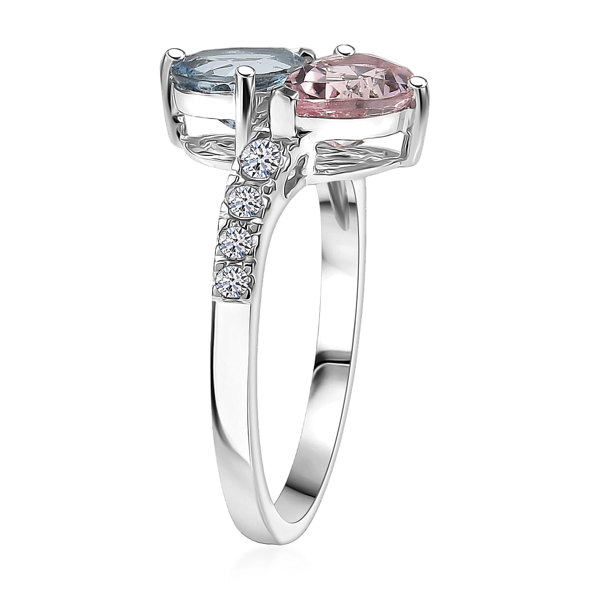Doorbuster Certified & Appraised Mangoro Aquamarine and Pink Morganite, Luxuriant Diamond G-H SI 2.25 ctw Bypass Ring in 10K White Gold (Size 6.0) image number 3