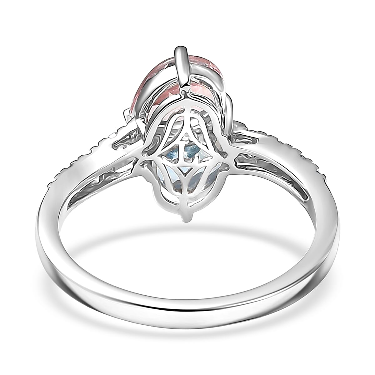 Doorbuster Certified & Appraised Mangoro Aquamarine and Pink Morganite, Luxuriant Diamond G-H SI 2.25 ctw Bypass Ring in 10K White Gold (Size 6.0) image number 4