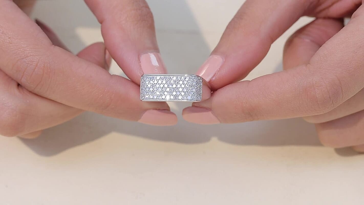 Luxuriant Lab Grown Diamond (G-H, SI) Men's Ring in Rhodium Over Sterling Silver (Size 10.0) 0.85 ctw