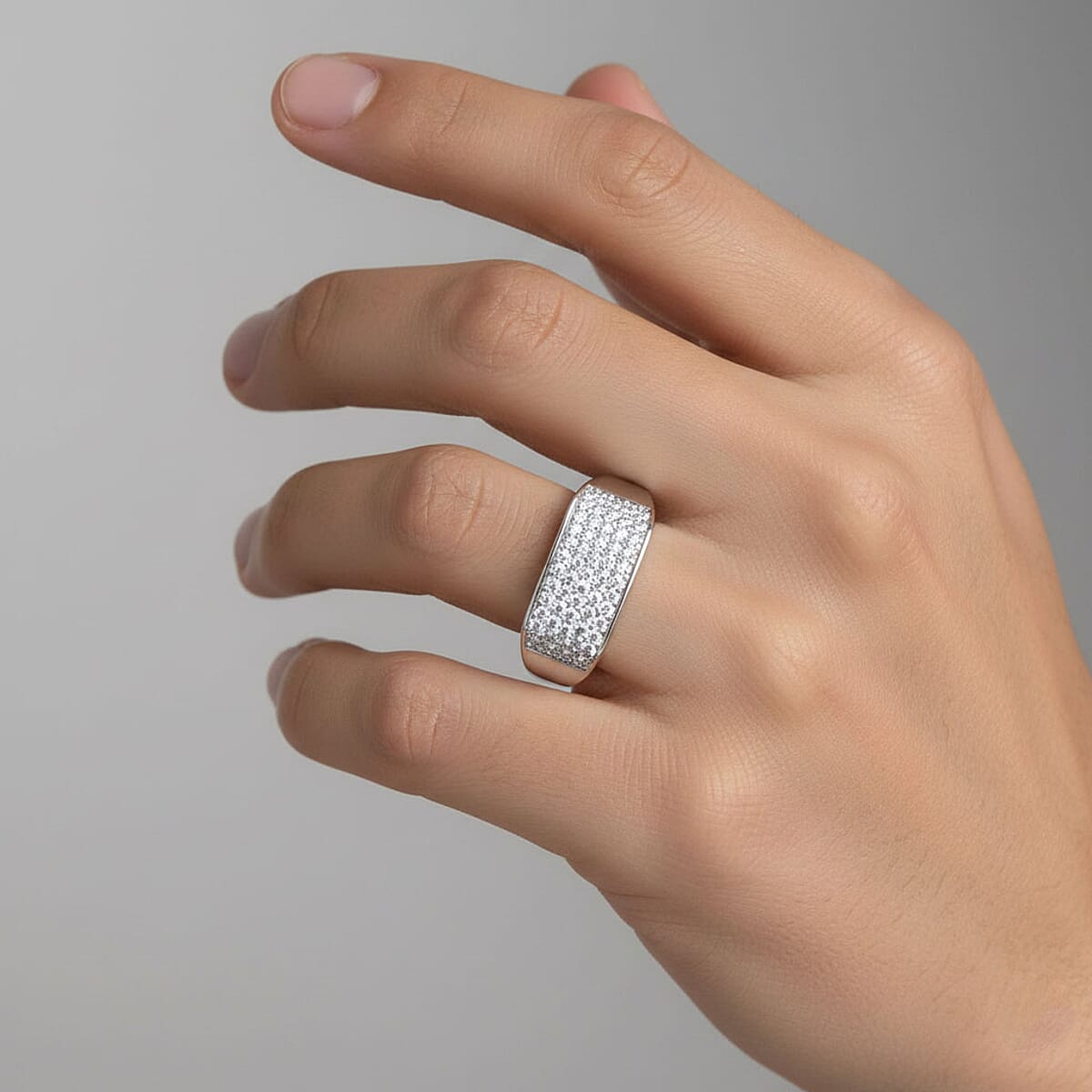 Luxuriant Lab Grown Diamond G-H SI 0.85 ctw Men's Ring in Rhodium Over Sterling Silver (Size 12.0) image number 2