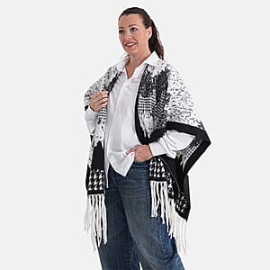 La Marey Beige with Blue Pattern Poncho 