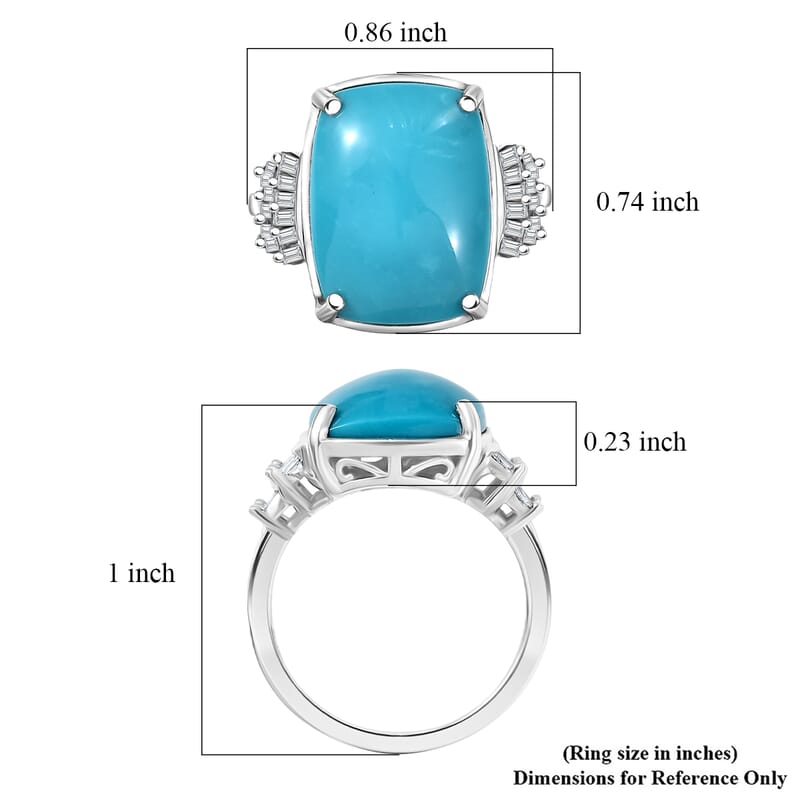 D'Joy Sleeping Beauty Turquoise, Diamond Ballerina Ring in Rhodium Over Sterling Silver 8.30 ctw (Size 6.0)
