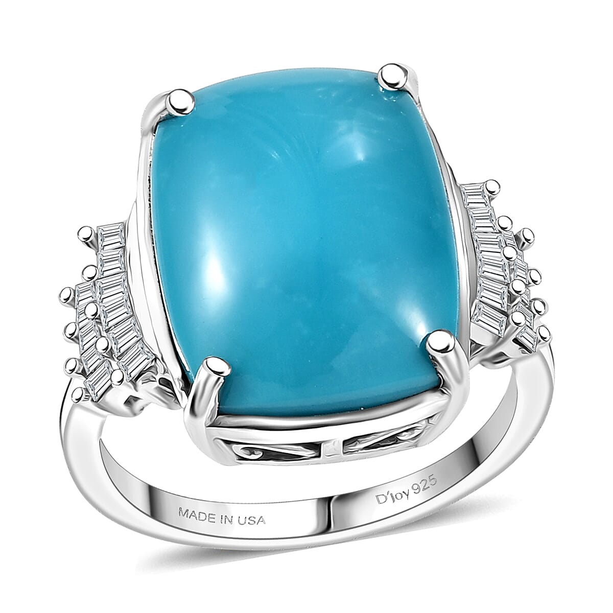 D'Joy Premium Sleeping Beauty Turquoise and Diamond 8.30 ctw Ballerina Ring in Rhodium Over Sterling Silver (Size 7.0) (Del. in 7-10 Days)  image number 0