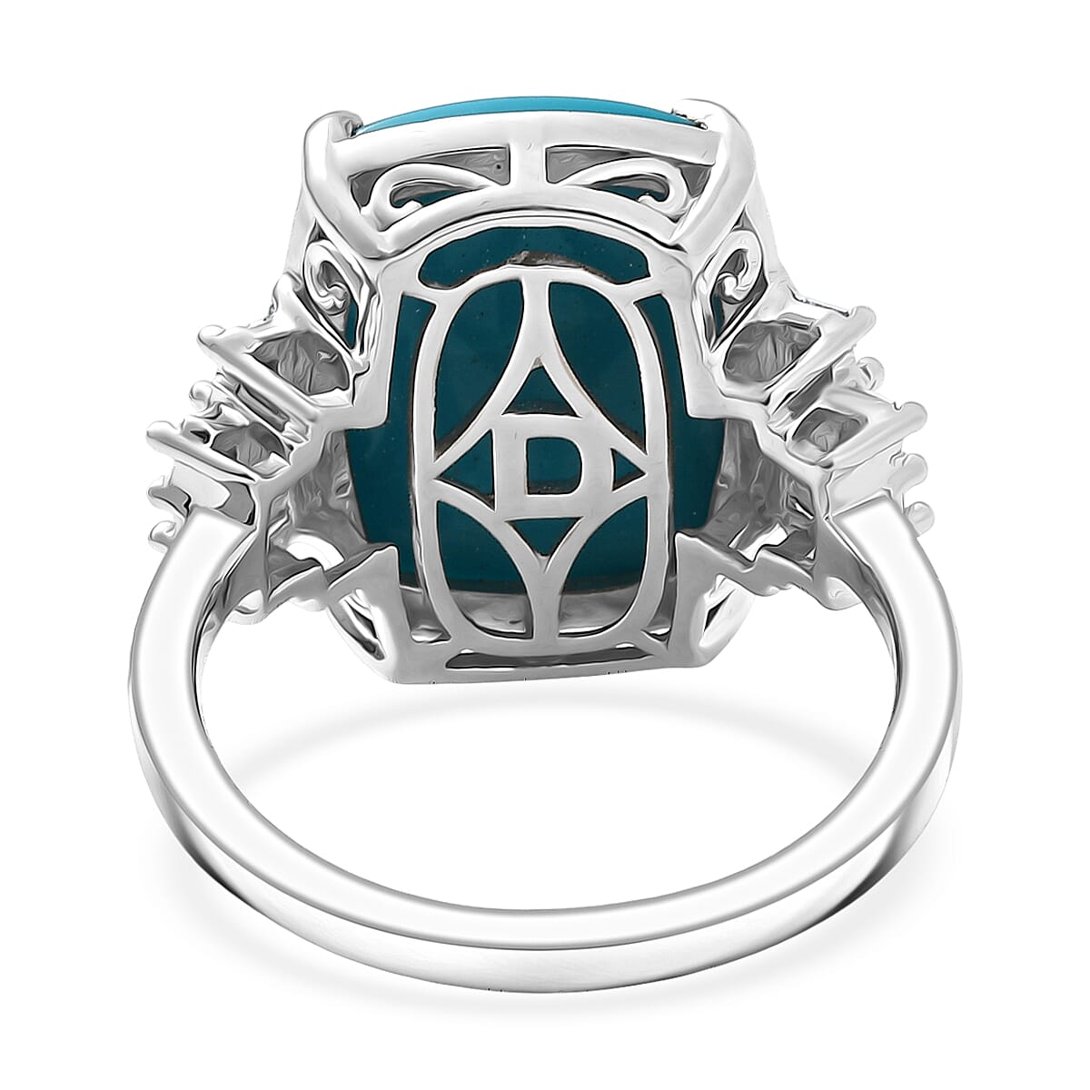 D'Joy Premium Sleeping Beauty Turquoise and Diamond 8.30 ctw Ballerina Ring in Rhodium Over Sterling Silver (Size 7.0) (Del. in 7-10 Days)  image number 4