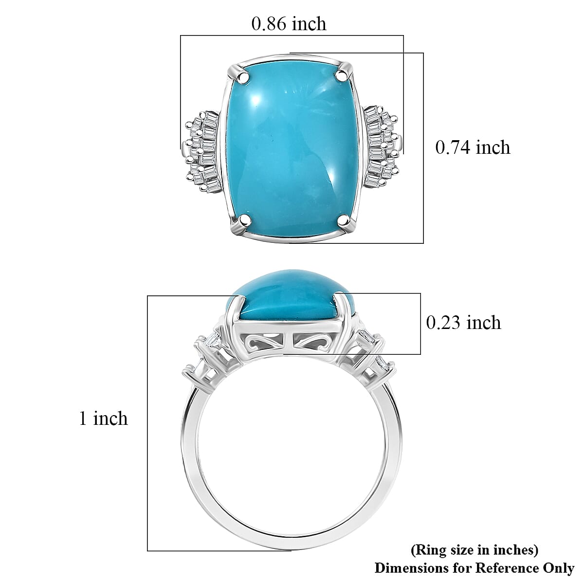D'Joy Sleeping Beauty Turquoise, Diamond Ballerina Ring in Rhodium Over Sterling Silver 8.30 ctw (Size 9.0)