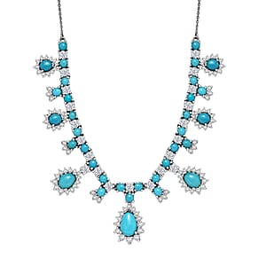 D'Joy Premium Sleeping Beauty Turquoise and Moissanite 11.80 ctw Victorian Empress Necklace in Rhodium Over Sterling Silver 18-20 Inches (Del. in 12-15 Days) 