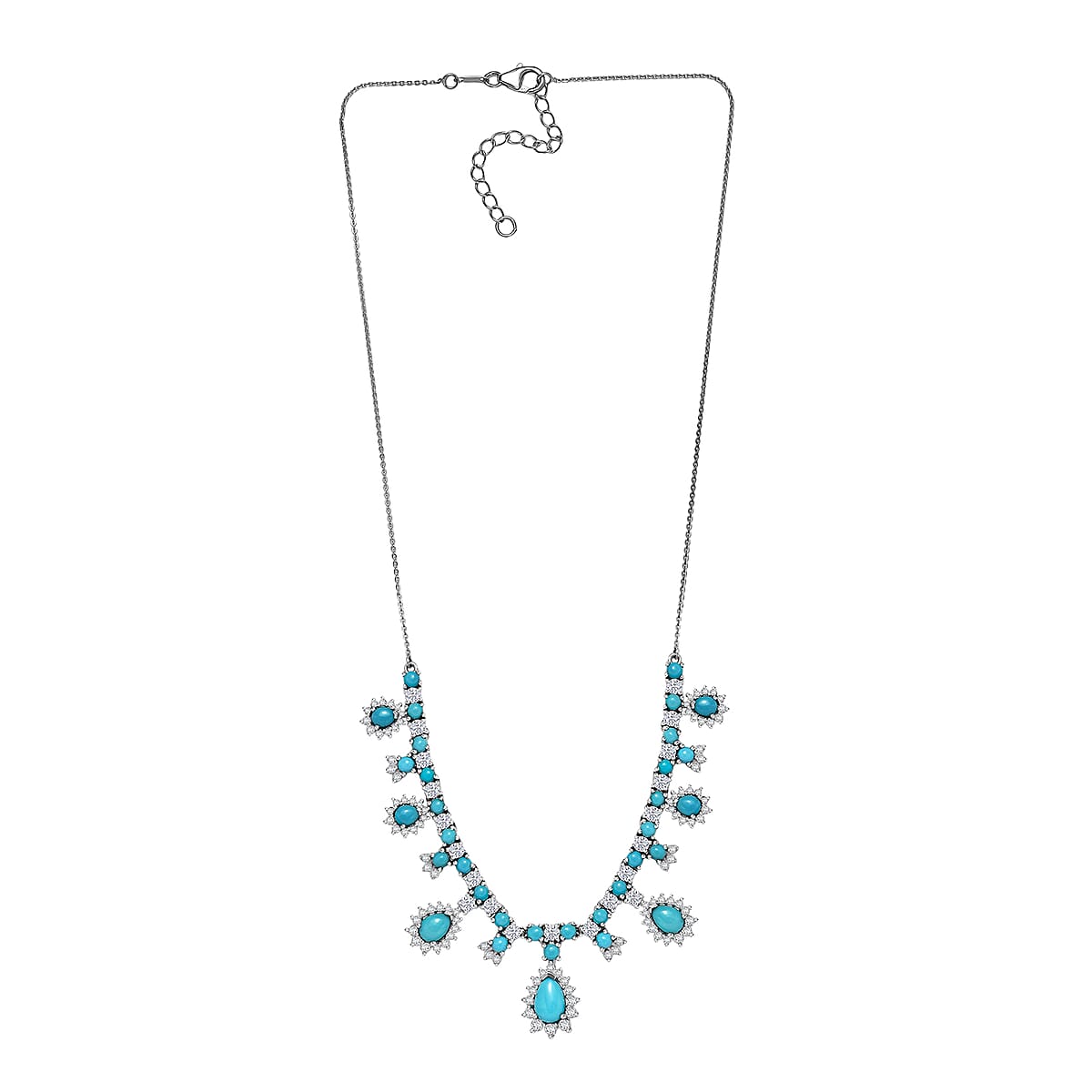 D'Joy Premium Sleeping Beauty Turquoise and Moissanite 11.80 ctw Victorian Empress Necklace in Rhodium Over Sterling Silver 18-20 Inches image number 3