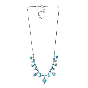 D'Joy  Sleeping Beauty Turquoise, Moissanite Neckalce in Rhodium Over Sterling Silver 11.80 ctw (18- 20 Inches)