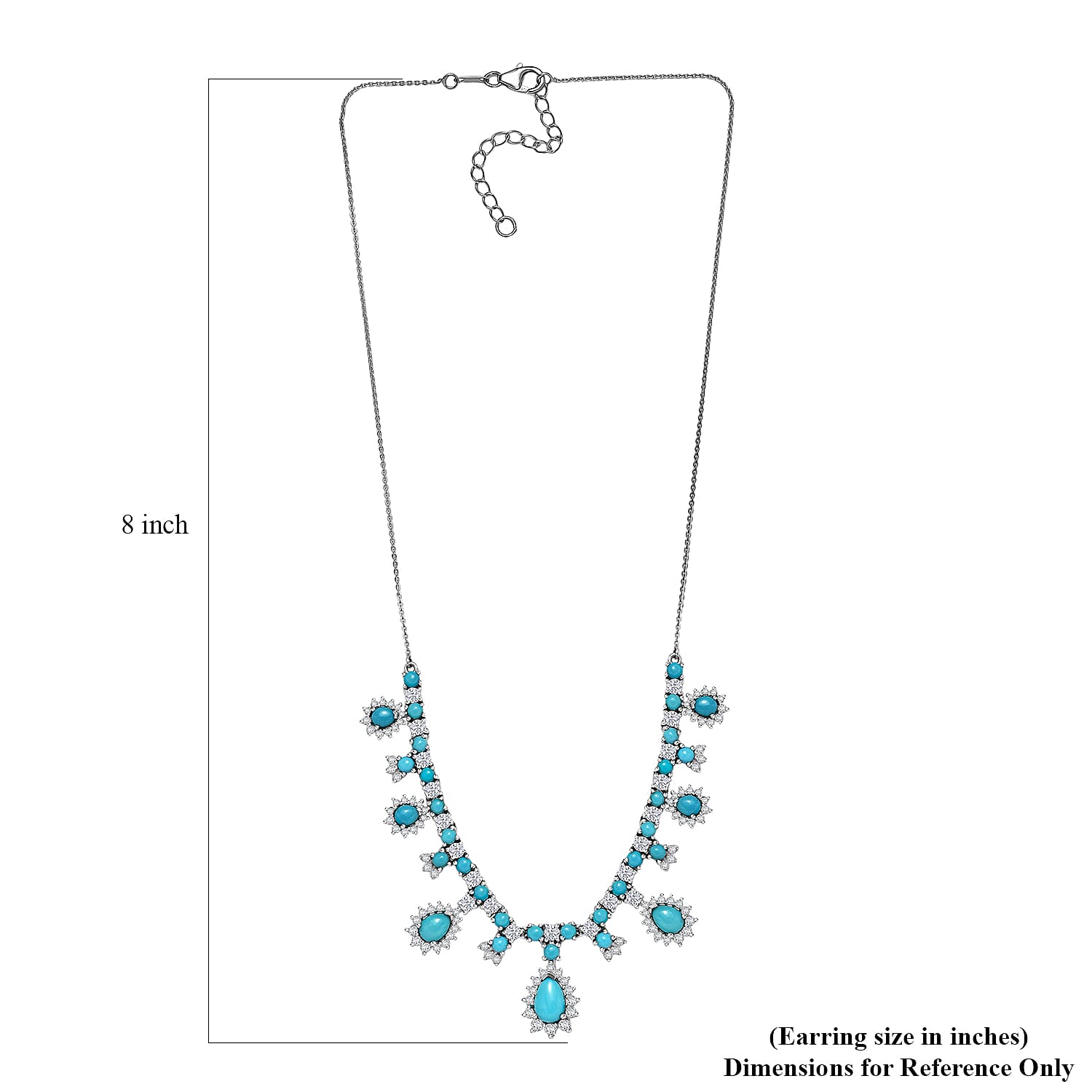 D'Joy  Sleeping Beauty Turquoise, Moissanite Neckalce in Rhodium Over Sterling Silver 11.80 ctw (18- 20 Inches)