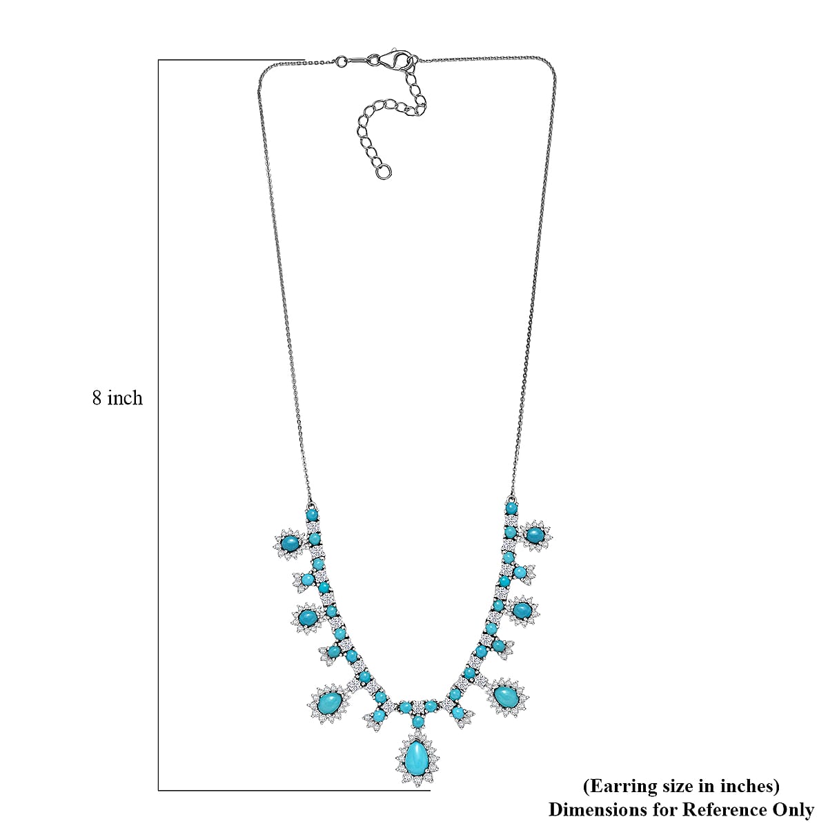 D'Joy Premium Sleeping Beauty Turquoise and Moissanite 11.80 ctw Victorian Empress Necklace in Rhodium Over Sterling Silver 18-20 Inches image number 5