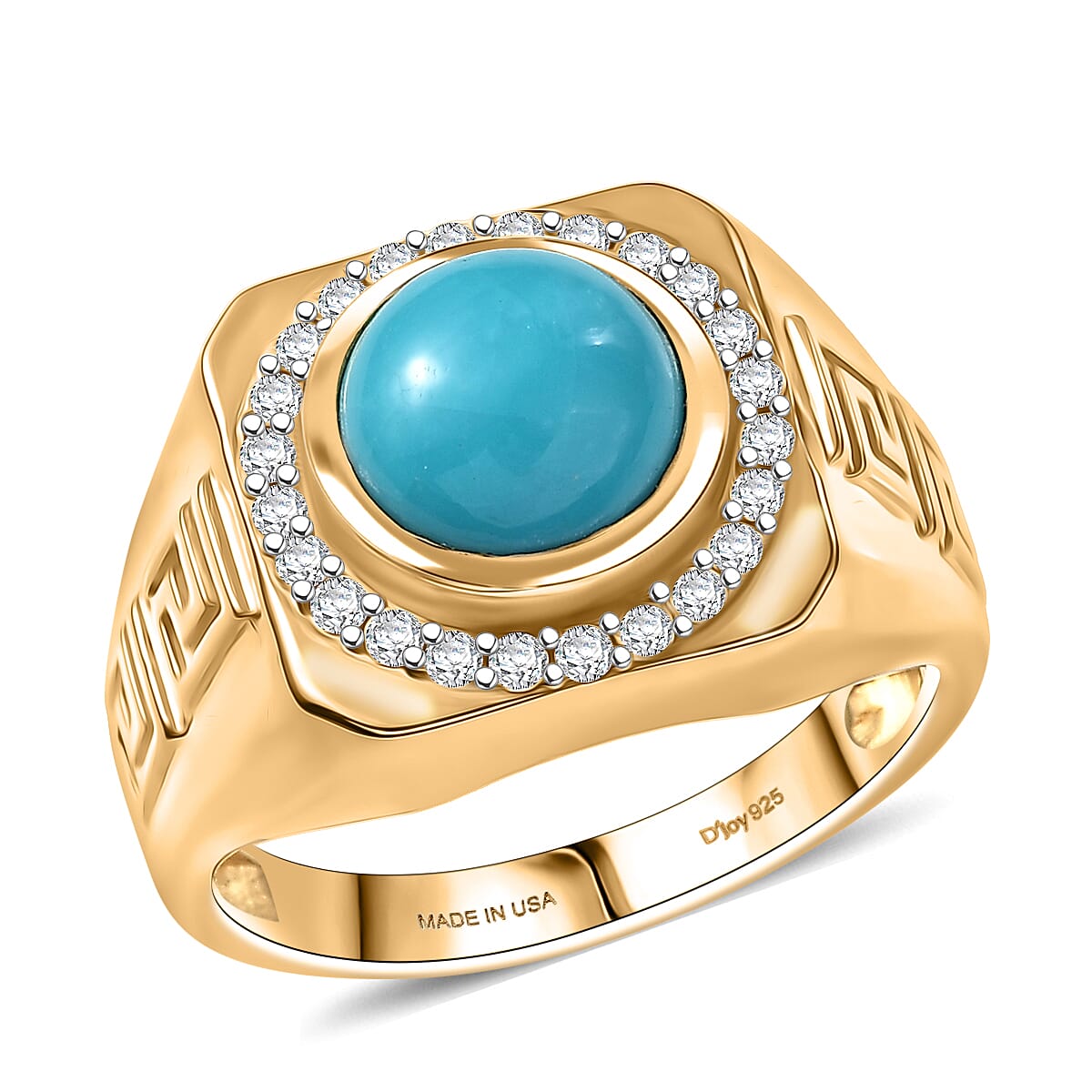 D'Joy AAA Sleeping Beauty Turquoise and Moissanite 3.10 ctw Men's Ring in 18K Vermeil Yellow Gold Over Sterling Silver (Size 10.0) (Del. in 7-10 Days)  image number 0