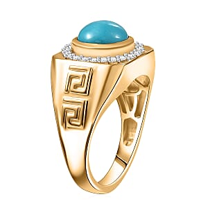 D'Joy AAA Sleeping Beauty Turquoise, Moissanite Men's Ring in 18K Vermeil YG Over Sterling Silver 3.10 ctw (Size 10.0)