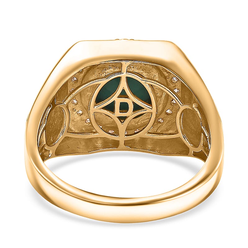 D'Joy AAA Sleeping Beauty Turquoise, Moissanite Men's Ring in 18K Vermeil YG Over Sterling Silver 3.10 ctw (Size 10.0)