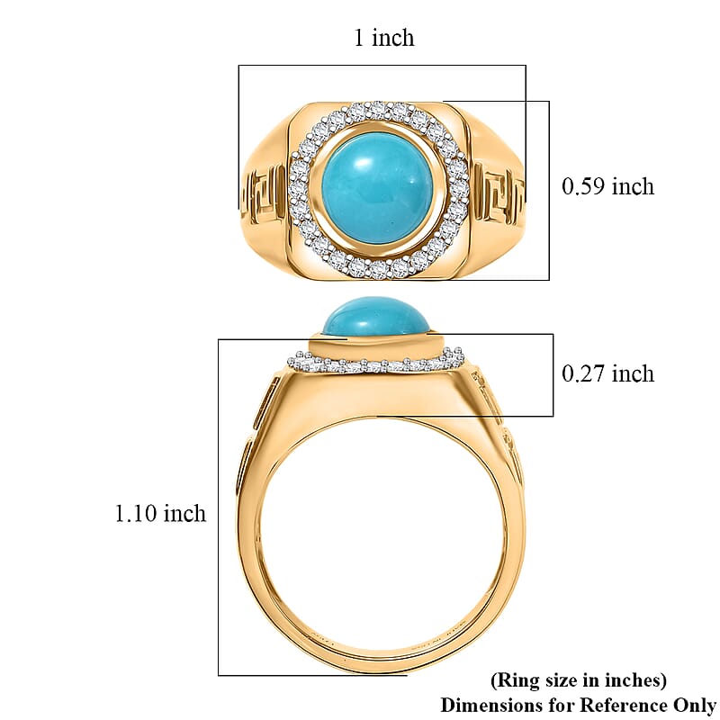 D'Joy AAA Sleeping Beauty Turquoise, Moissanite Men's Ring in 18K Vermeil YG Over Sterling Silver 3.10 ctw (Size 10.0)