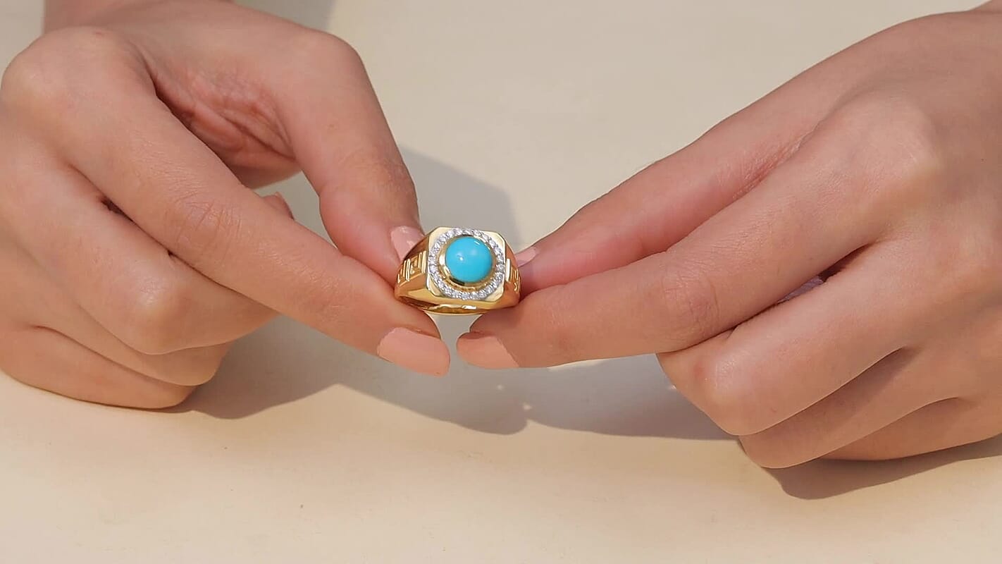 D'Joy AAA Sleeping Beauty Turquoise, Moissanite Ring in 18K Vermeil YG Over Sterling Silver (Size 10.0) 3.10 ctw