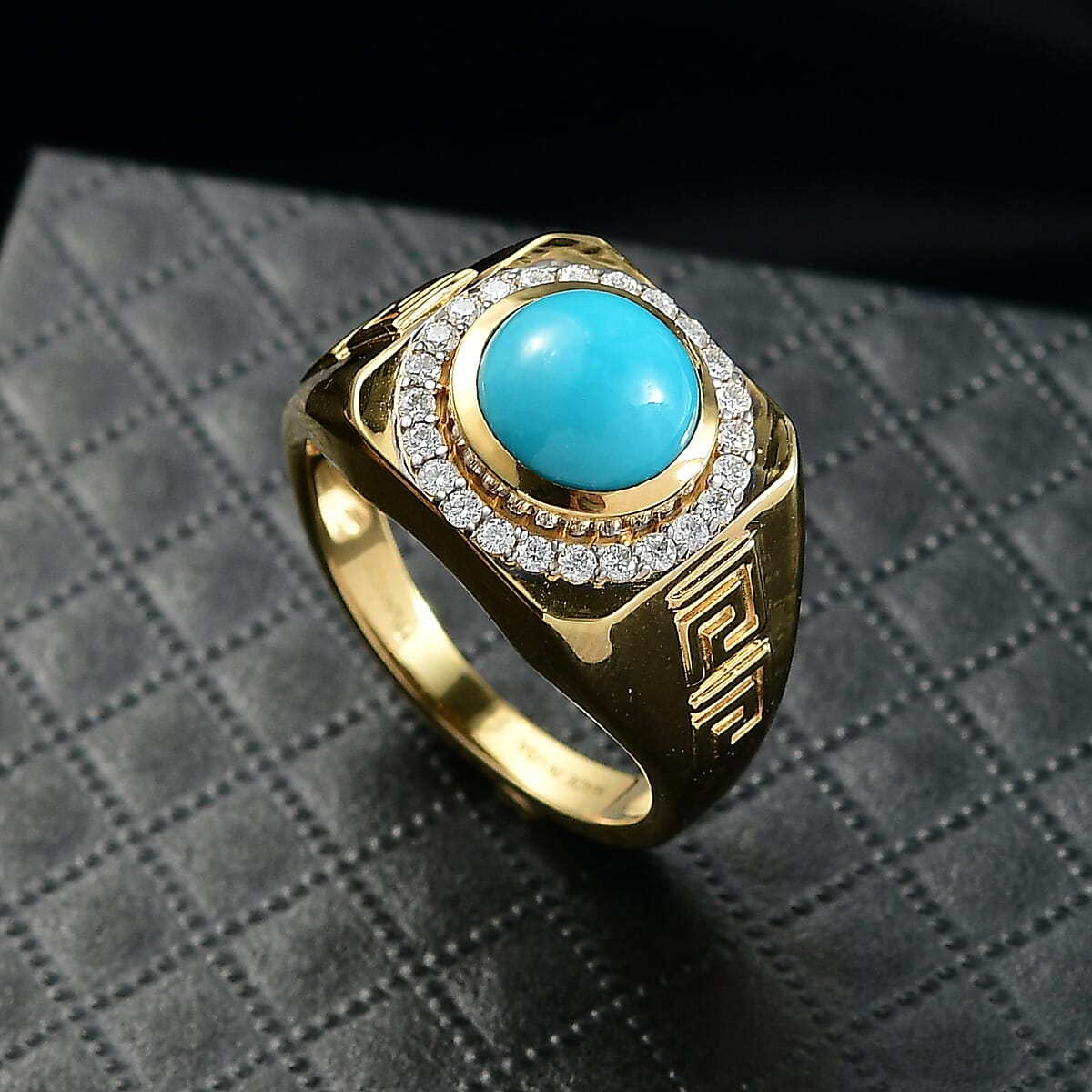 D'Joy AAA Sleeping Beauty Turquoise, Moissanite Men's Ring in 18K Vermeil YG Over Sterling Silver 3.10 ctw (Size 13.0) image number 1